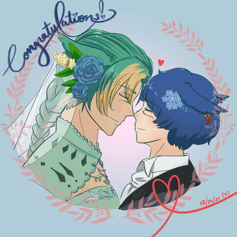 fhil and maya's wedding! (flat color bust + added character)